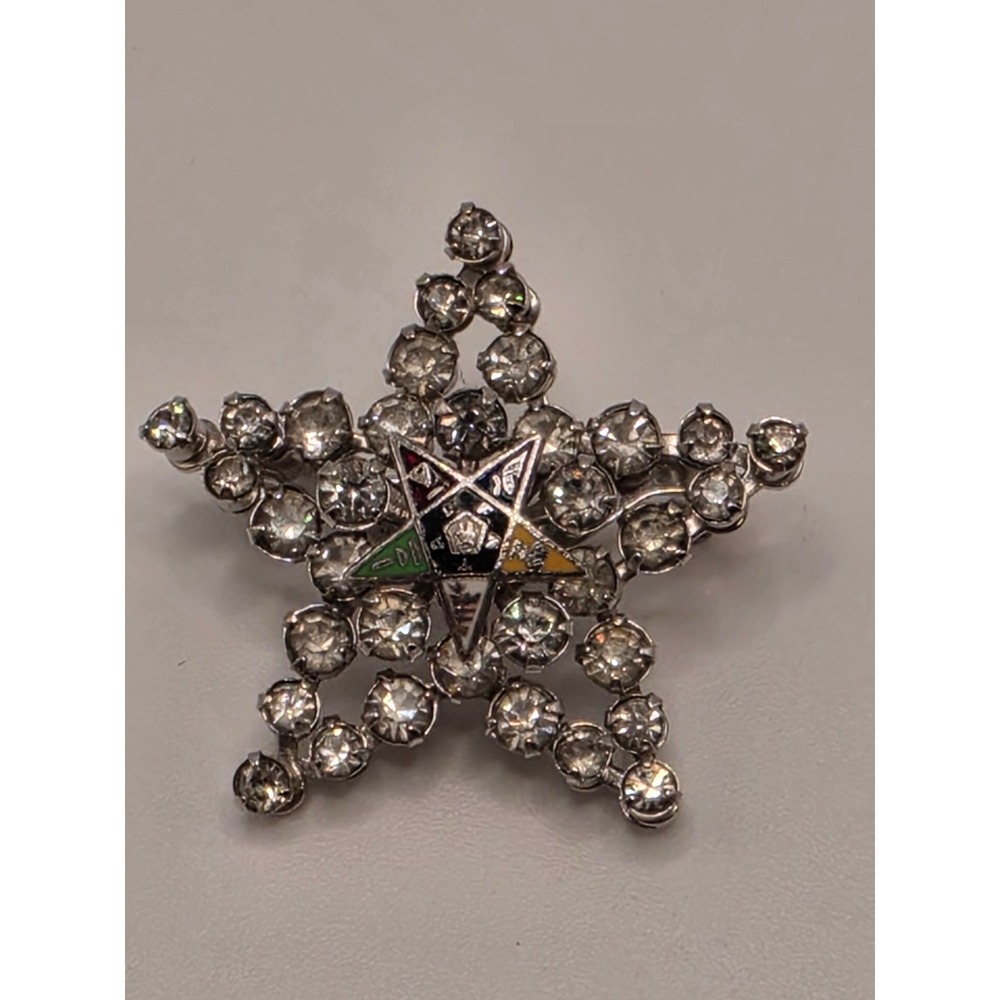 Vintage Order of the Eastern Star OES Rhinestone Star Brooch & Filigree Bracelet - Picture 2 of 7